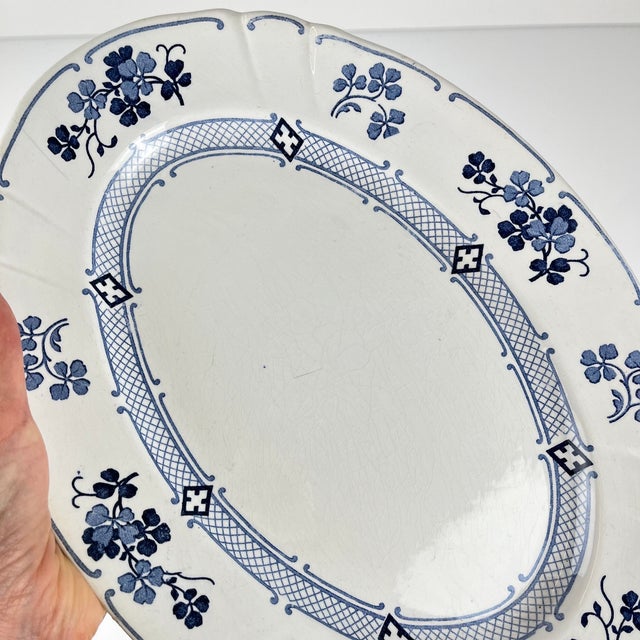 Ceramic Oval Serving Platter Jane Model in Blue by Terre De Fer Kg from Lunéville, 1890 For Sale - Image 7 of 10