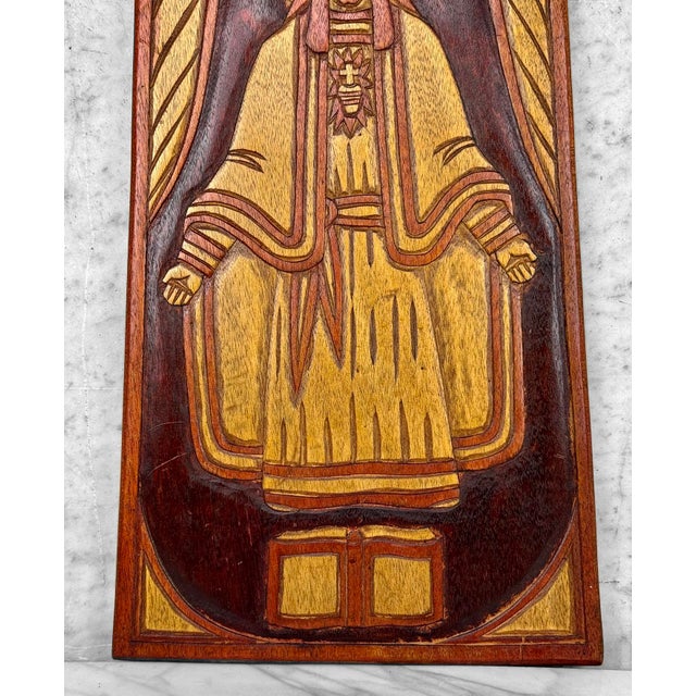 Wood Mid-Century Carved Walnut Religious Jesus Plaque Sculpture - 21" For Sale - Image 7 of 7