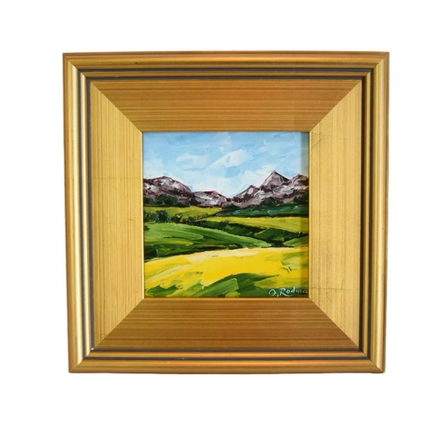 Wood Impressionist Plein Air Scenic Landscape Oil Painting. Displayed in an Antiqued Gold Wood Frame. For Sale - Image 7 of 7
