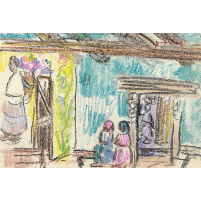 Grace Spongberg (American, 1906-1992) "Inside De Grazia Mission" oil pastel on paper, titled and estate stamp on reverse....