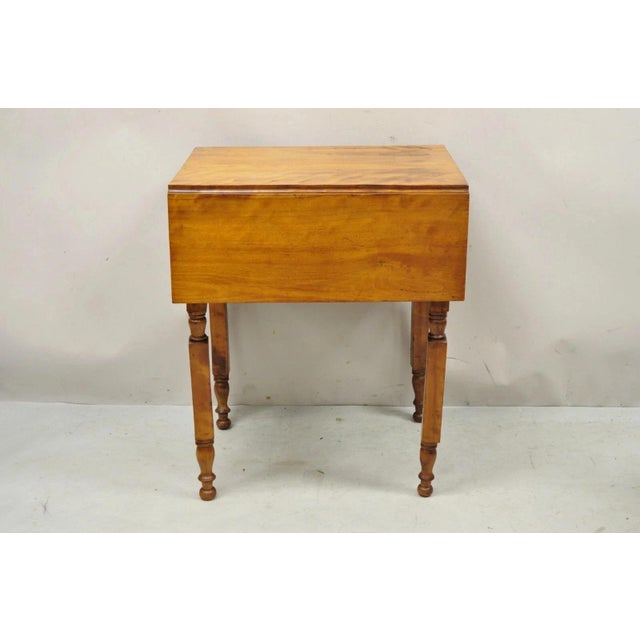 Antique Sheraton Chestnut Wood 2 Drawer Pembroke Drop Leaf Work Side End Table For Sale - Image 10 of 12