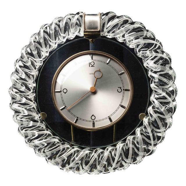 Murano Glass Mantel Clock by Ercole Barovier for Barovier & Toso, Italy, 1950s For Sale