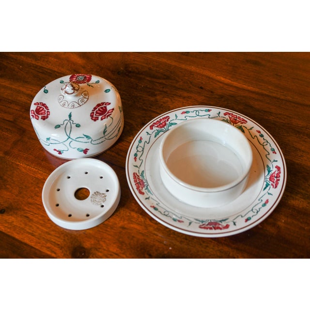 Antique Villeroy & Boch Dresden Cheese Dome With Underplate Red Poppy Thorny Vine Ceramic Butter Dish Late 19th C. German Pottery For Sale In Washington DC - Image 6 of 8