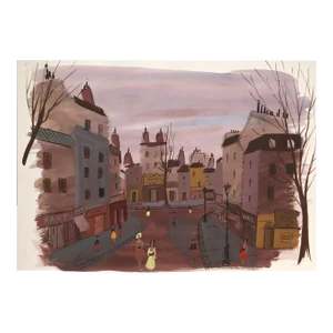 Charles Levier Paris Street Scene, Watercolor by Charles Levier circa 1960