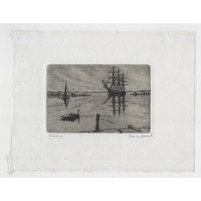 1924 Stanley Harrod (1881-1954) "Crewing'" pencil signed etching on paper. Harrod was born in Leeds, England and died in...