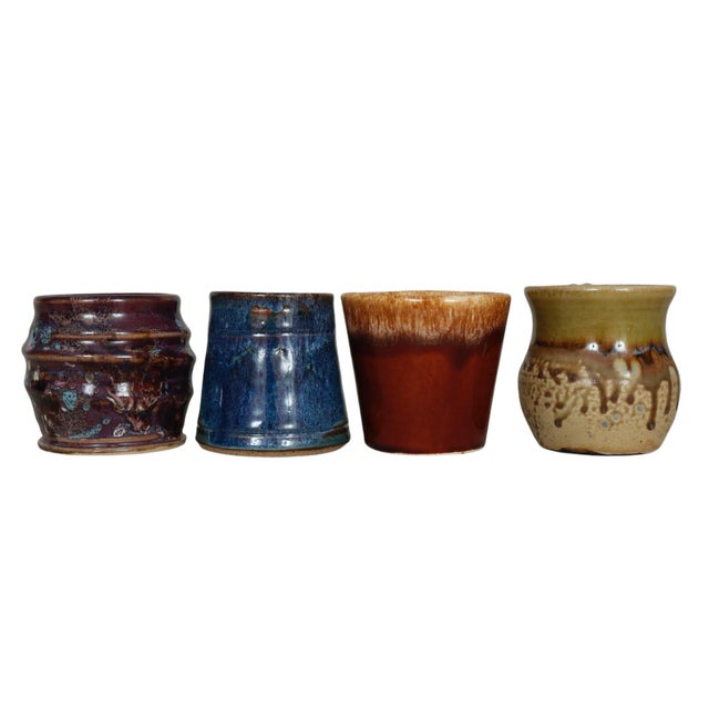 Mismatched Drip Glaze Earthenware Mugs - Set of 4 For Sale - Image 4 of 9