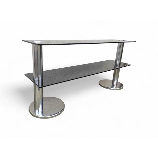 Console Table in Smoked Glass and Chromed Steel, 1970s For Sale - Image 3 of 13