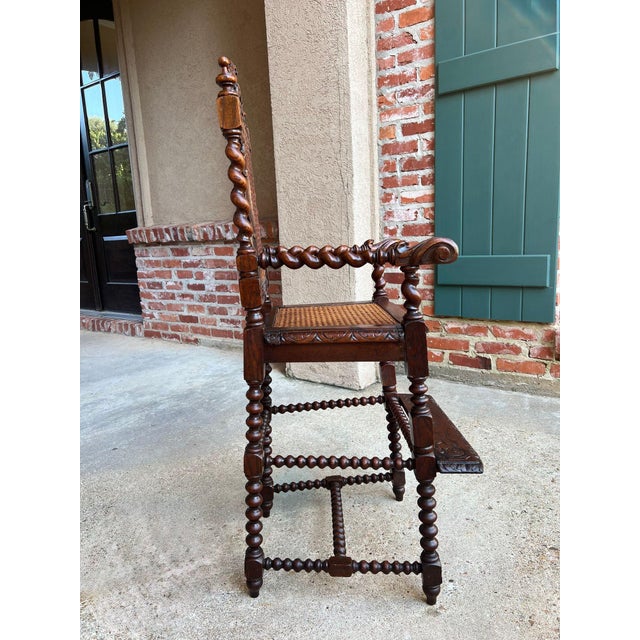 Antique French Child High Chair Renaissance Barley Twist Carved Oak Caned C1890 For Sale - Image 15 of 18