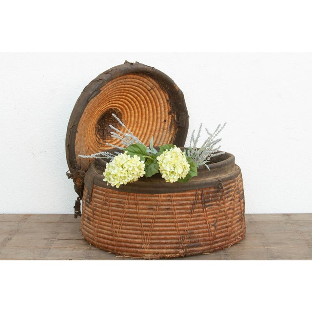 Monumental Antique Basket With Lid & Metal Hardware For Sale - Image 11 of 11