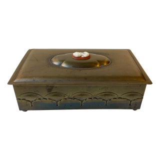 Art Deco Brass Cigar Box with Bakelite Cameo, 1940s For Sale