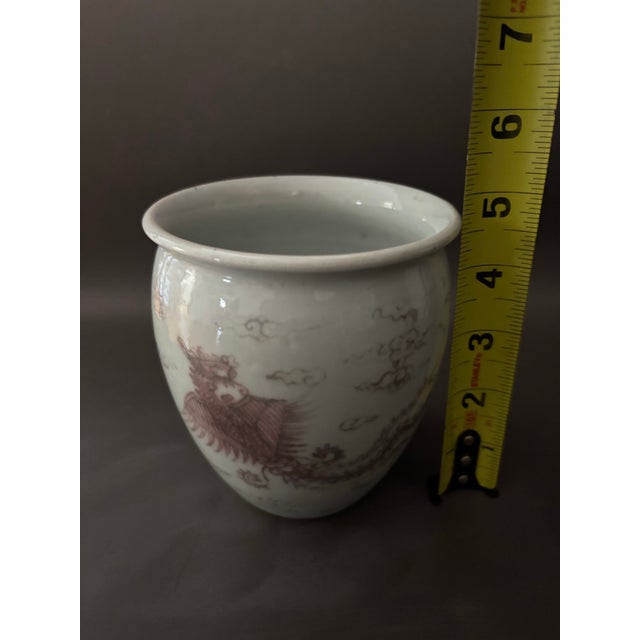 Ceramic Chinese Underglaze Copper Red Porcelain Phoenix Planter Jar For Sale - Image 7 of 8