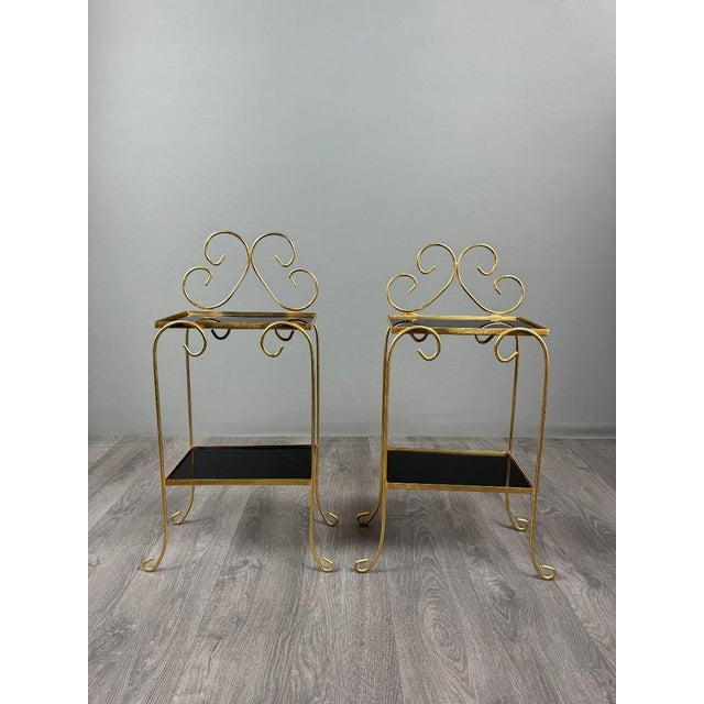 Vintage Side Tables in Gilt Metal with Glazed Ceramic Tops, 1960s, Set of 2 For Sale - Image 10 of 12