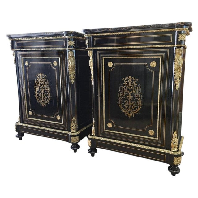 French Cabinets with Gilt Bronze Mounts and Portoro Marble, 1870s, Set of 2 For Sale - Image 14 of 14