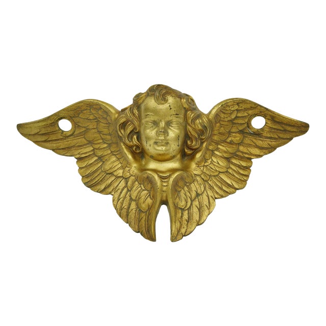 Mid 20th Century Gilded Brass Angel Wall Decor For Sale