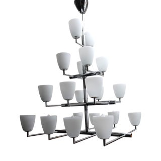 Large Vintage 006/20 Chrome and Glass Chandelier by Pietro Chiesa for Fontana Arte, 1990s For Sale