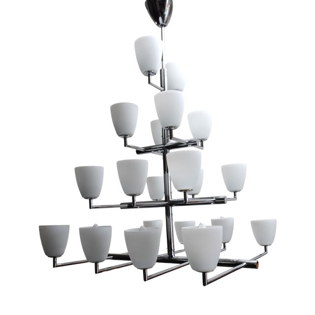 Large Vintage 006/20 Chrome and Glass Chandelier by Pietro Chiesa for Fontana Arte, 1990s For Sale