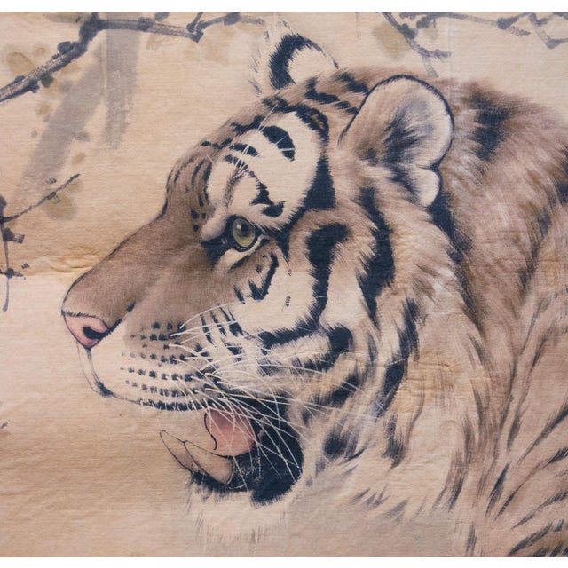 Fine Antique or Vintage Chinese Watercolor Scroll Painting of Tiger on His Daily Walk For Sale - Image 16 of 18