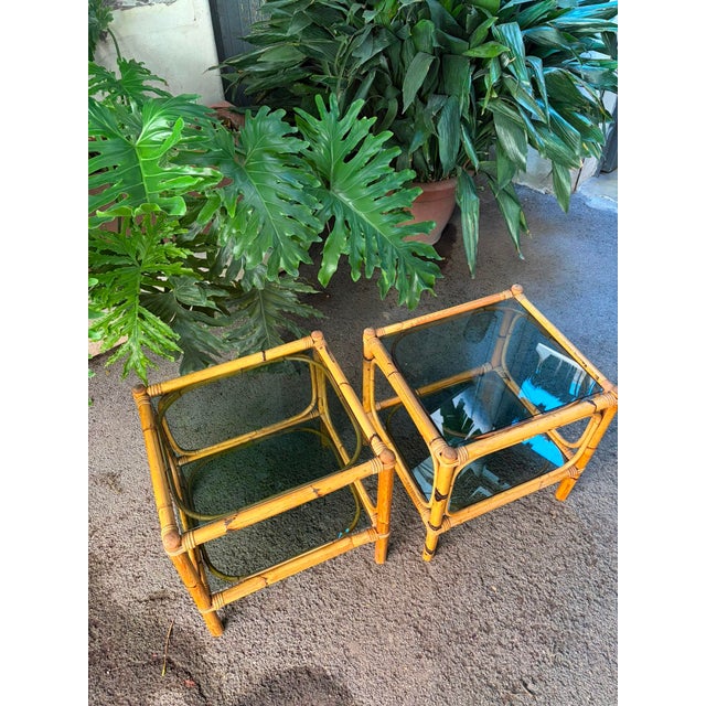 Bamboo Coffee Tables with Glass Tops by Dal Vera, Italy, 1970s, Set of 2 For Sale - Image 3 of 7