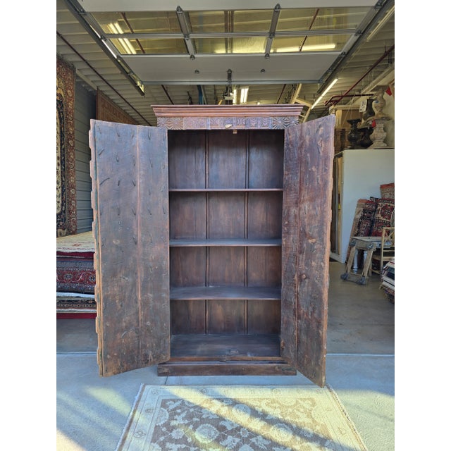 Reclaimed Wood Cabinet With Checked Style Antique Slab Doors For Sale - Image 4 of 6
