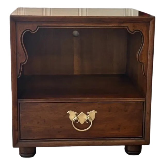 1970s Henredon Chinoiserie Mid-Century Modern Walnut Nightstand For Sale