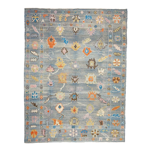 21st Century Turkish Oushak 9x12 Gray, Orange & Slate Blue Handmade Area Rug #a.c 201