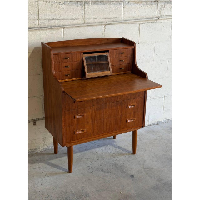 Teak Brown Vanity Desk Secretary Bureau Combo Storage Cabinet Denmark 1960s For Sale In Los Angeles - Image 6 of 10
