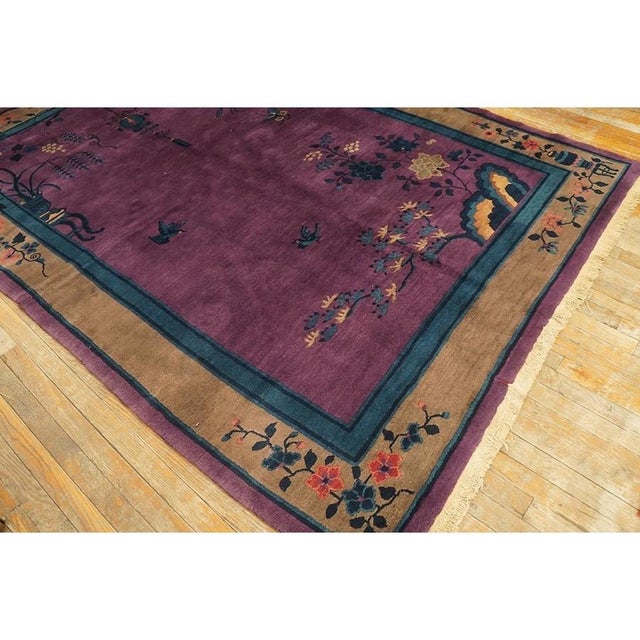 1920s Purple Floral Antique Chinese Art Deco Carpet 6'2"x8'9" Knotted Wool Rug For Sale - Image 4 of 10
