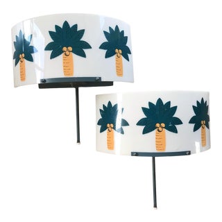 Mid Century Lucite Tiki-Themed Wall Sconce Lamps - a Pair, For Sale