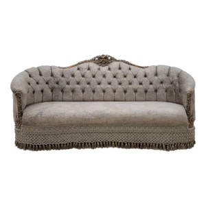 1980s French Sofa Gold Leaf Tufted Brown Velvet