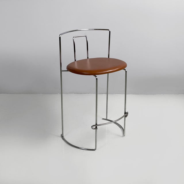 Italian Modern Brown Faux Leather and Steel Bar Stool by Kazuhide Takahama for Gavina, 1970s For Sale - Image 16 of 16