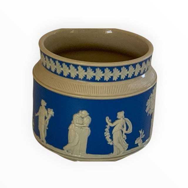 Antique Copeland Late Spode Blue Jasperware Cache Pot Planter Neoclassical Figures Made in England c. 1894-1910. Approx. 3...