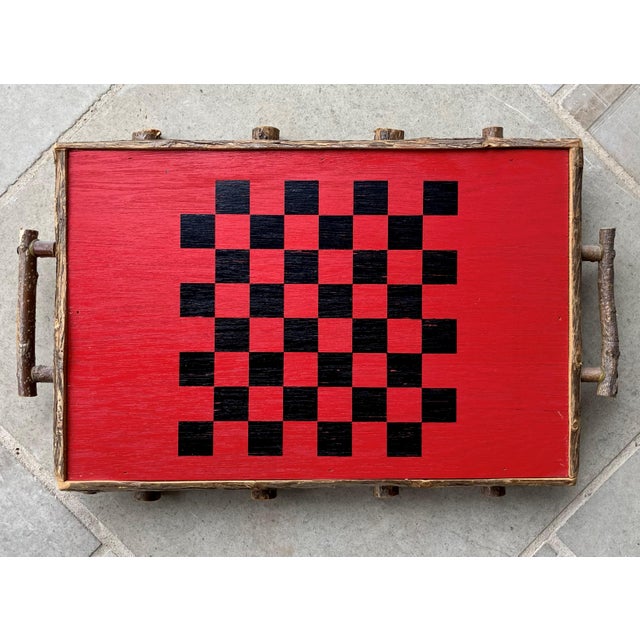 Circa 1980 Adirondack-Style Branch & Twig Checkerboard Design Folk Art Tray by Forest Time Products For Sale In Austin - Image 6 of 12
