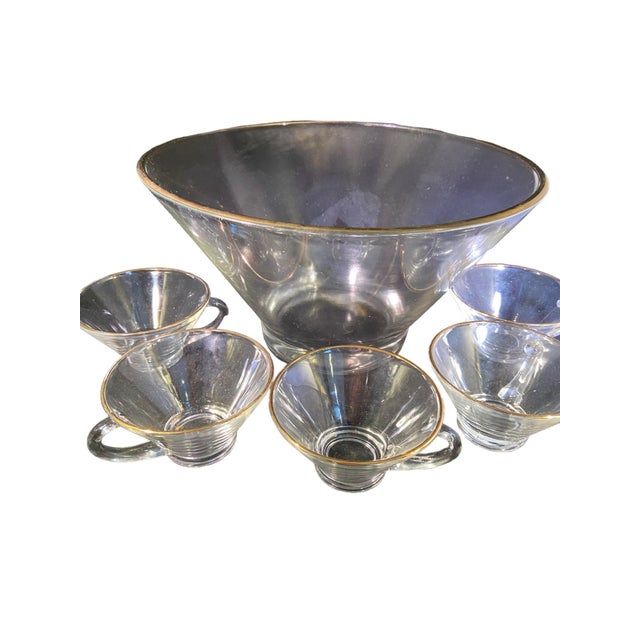 Mid 20th Century Art Deco Punch Bowl and Glasses Set- 6 Pieces For Sale - Image 4 of 6
