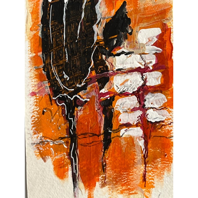 1990s Abstract Acrylic Painting Orange, Brown and White For Sale - Image 5 of 5
