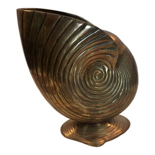 1970s Brass Conch Shell Footed Planter For Sale