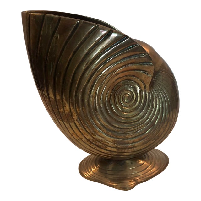 1970s Brass Conch Shell Footed Planter For Sale