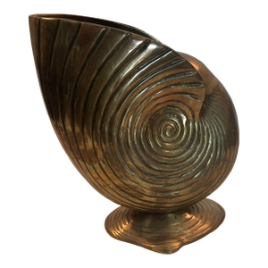 1970s Brass Conch Shell Footed Planter