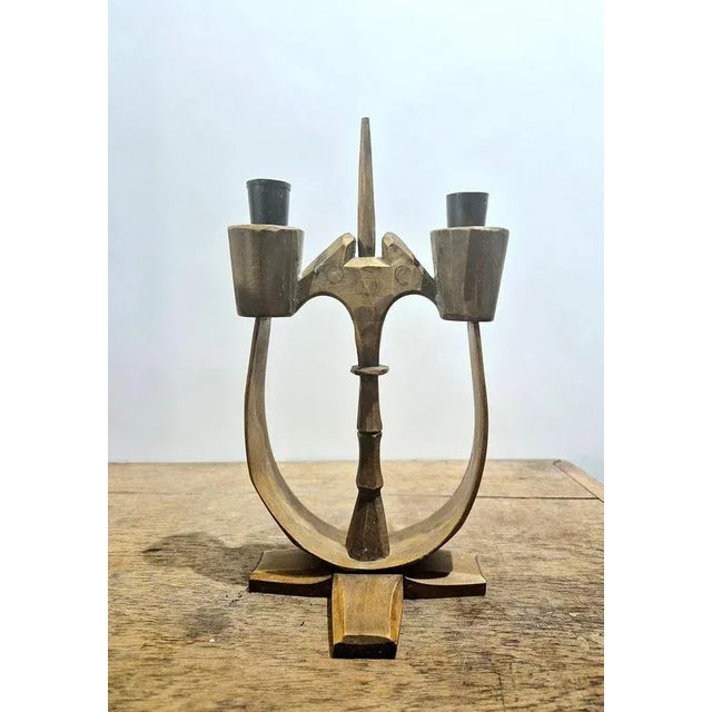 Swedish Folk Taserud Candelabra in Wood and Wrought Iron, 1950s For Sale - Image 6 of 7