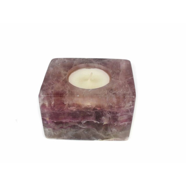 Late 20th Century Late 20th Century Solid Purple Amethyst Quartz Geode Stone Tealight Candle Holder For Sale - Image 5 of 9