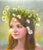 A charming portrait of a young girl crowned with a garland of daisies against an Impressionist background, by well-...