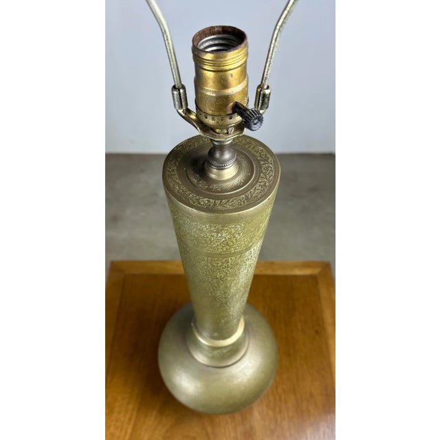 Metal Mid Century Era Middle Eastern Etched Brass Urn Lamp For Sale - Image 7 of 12