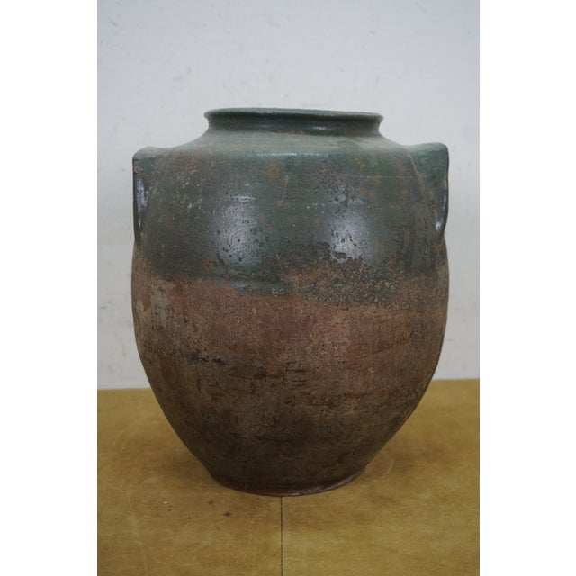Antique Green & Brown Stoneware Pottery Vase Vessel Crock Pot Urn Jug Jar For Sale - Image 4 of 12