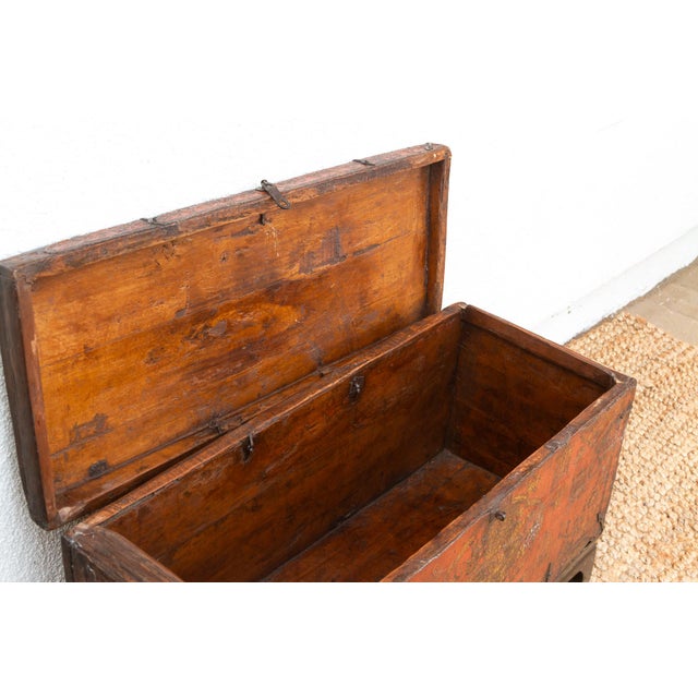 Antique Tibetan Red & Gold Painted Chest on Stand For Sale In Los Angeles - Image 6 of 10