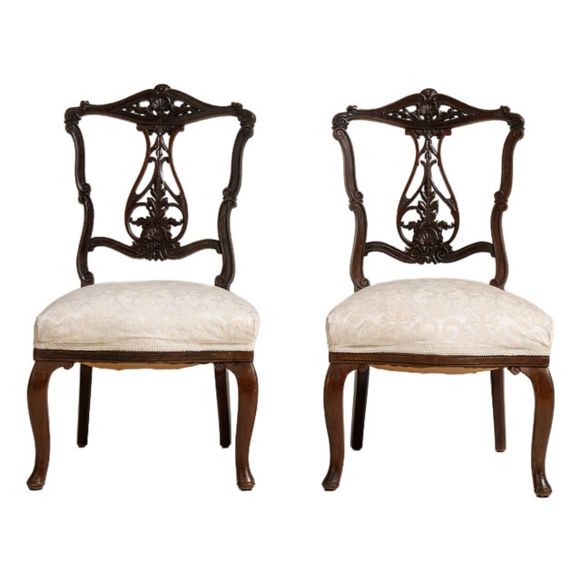 Pair of Victorian Carved Chairs with Upholstered Seats, Antique, United Kingdom, 19th Century For Sale