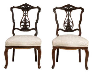 Pair of Victorian Carved Chairs with Upholstered Seats, Antique, United Kingdom, 19th Century