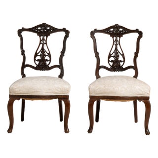 Pair of Victorian Carved Chairs With Upholstered Seats United Kingdom 19th Century For Sale