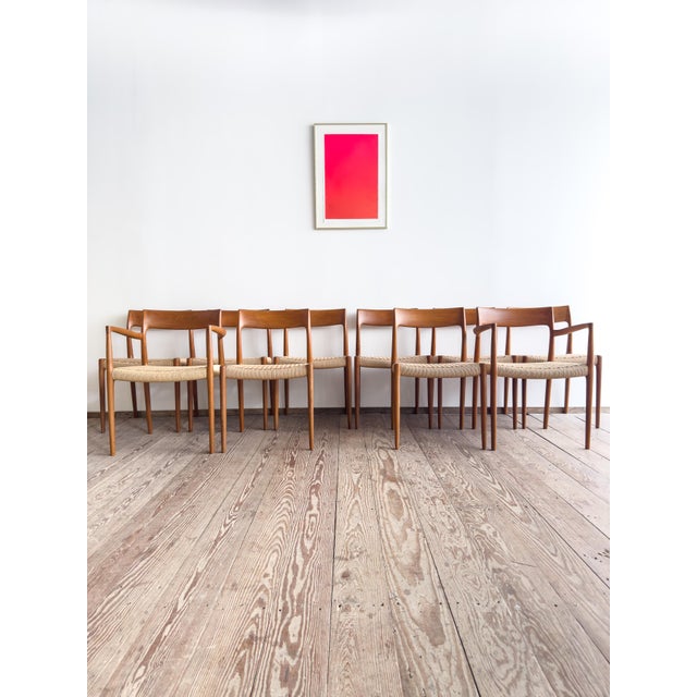 Brown Mid-Century Danish Teak Dining Chairs #57 & 77 by Niels O. Møller, J. L. Moller, Set of 10 For Sale - Image 8 of 16