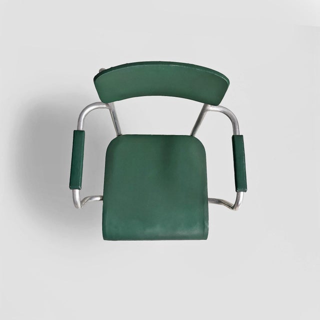 Forest Green Italian Metal and Faux Leather Chairs by Maltoni Carlo Arredi Metallici, 1930s, Set of 2 For Sale - Image 8 of 18