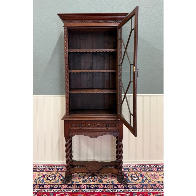 SUPERB Antique Victorian English Oak Jacobean Revival Barley Twist Display Cabinet or Bookcase c.1890s-1900s PERFECT for...
