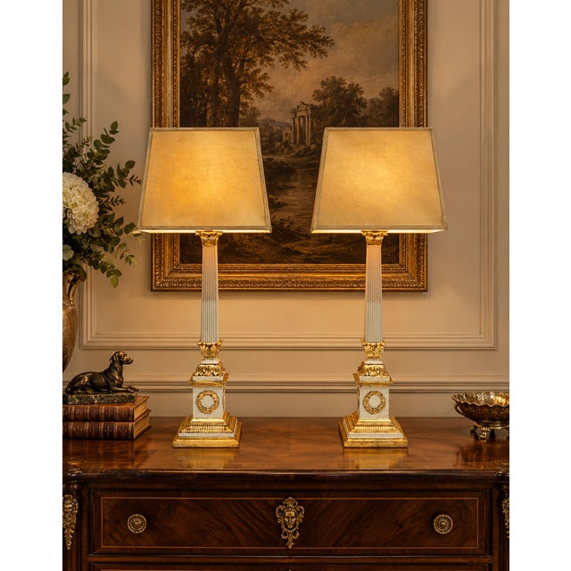 1970s Neoclassical Fluted Column Table Lamps with Laurel Wreath, 1970s, Set of 2 For Sale - Image 5 of 14